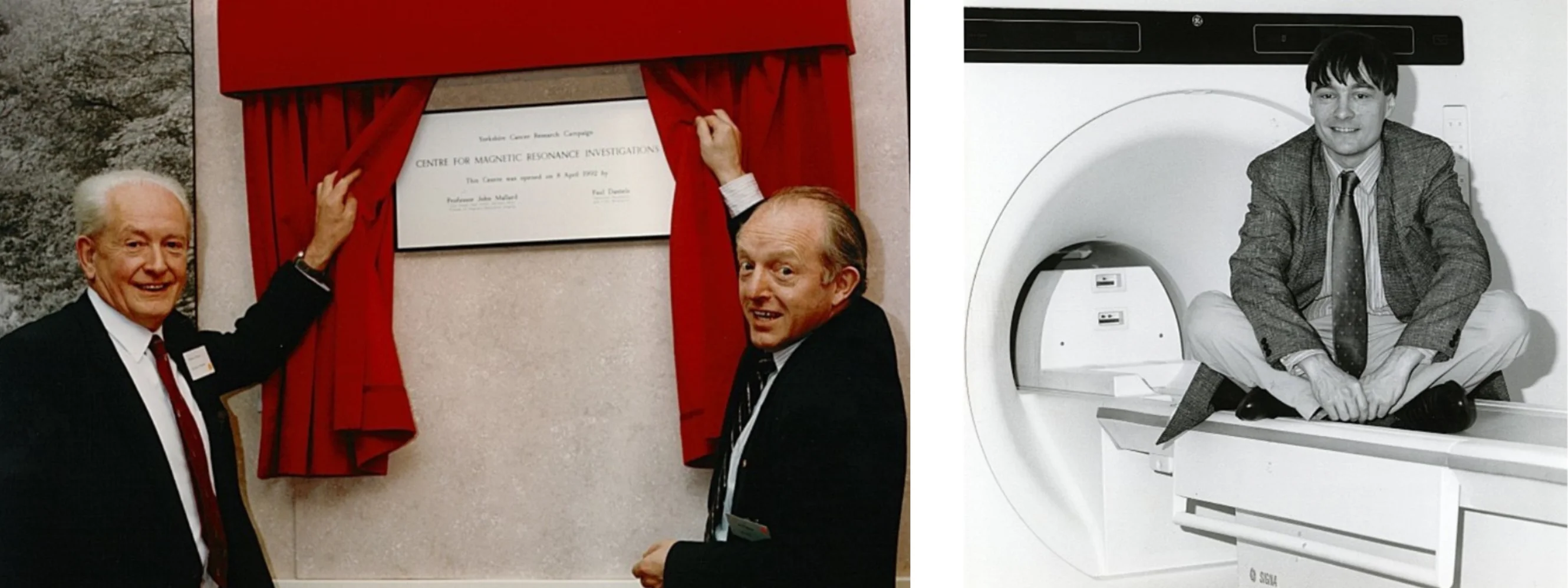 Two photos: Professor John Mallard and Paul Daniels; Dr Stephen Blackband