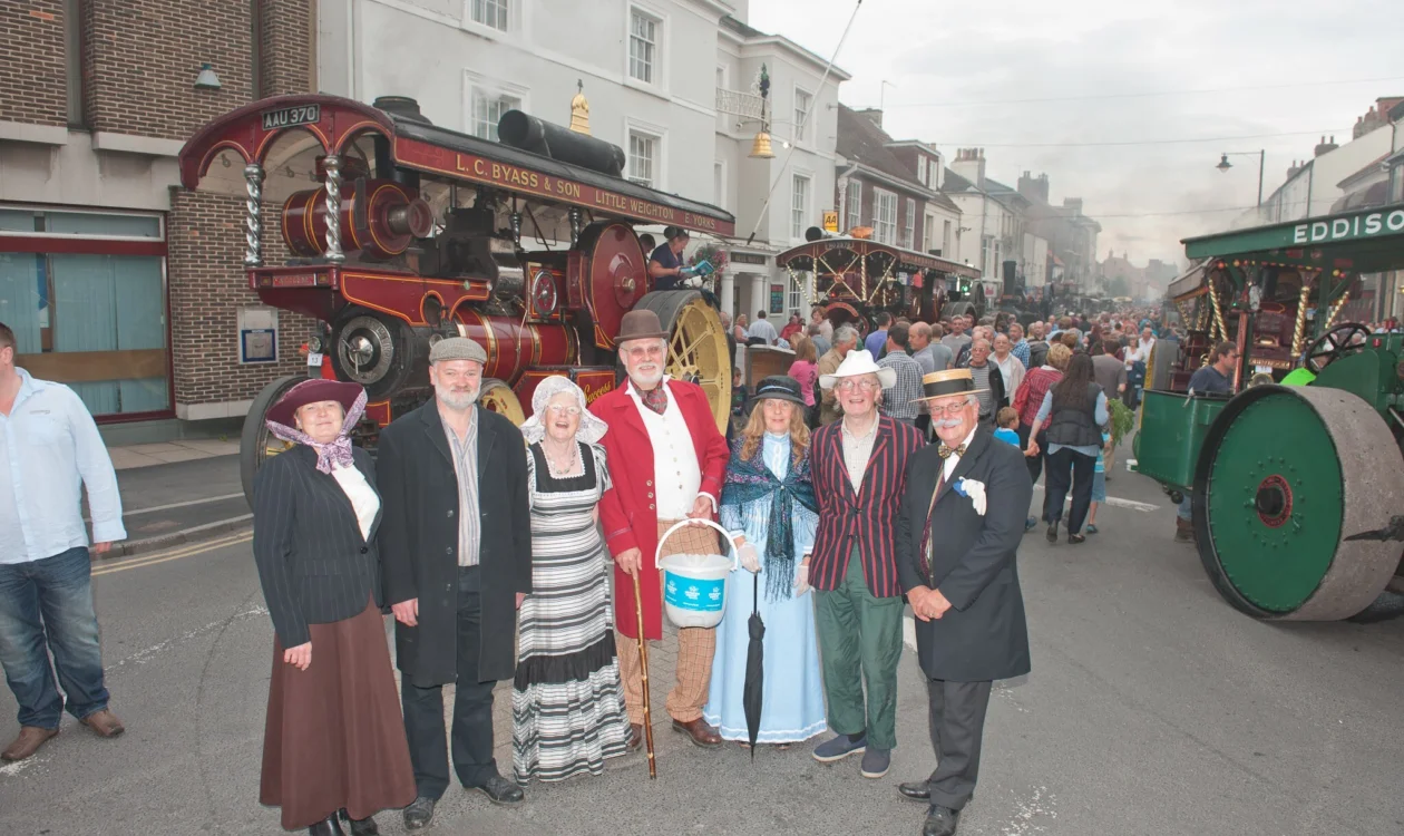 Driffield Local Volunteer Group members with a Yorkshire Cancer Research collection bucket at the Driffield Steam Fair