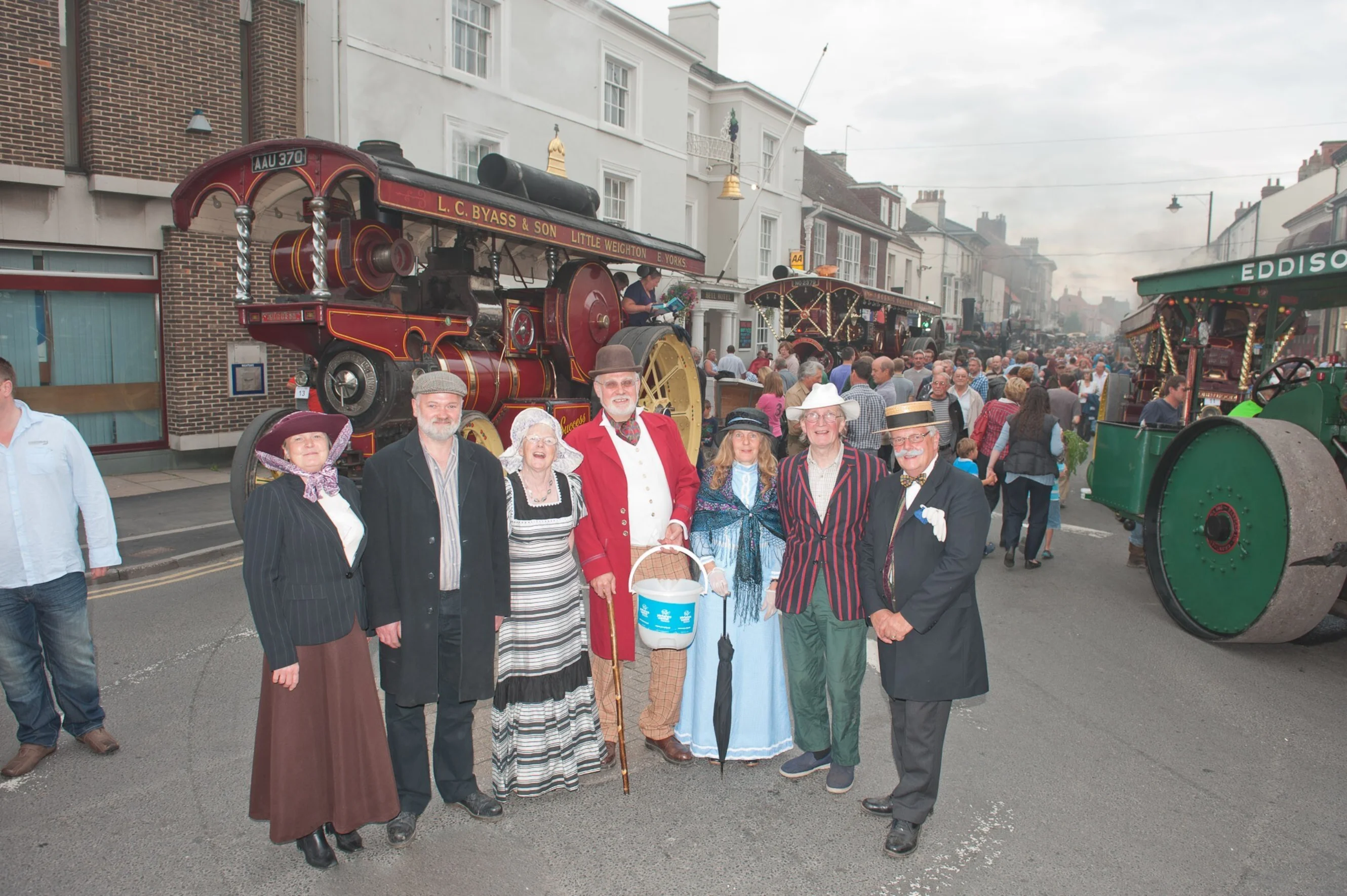 Driffield Local Volunteer Group members with a Yorkshire Cancer Research collection bucket at the Driffield Steam Fair