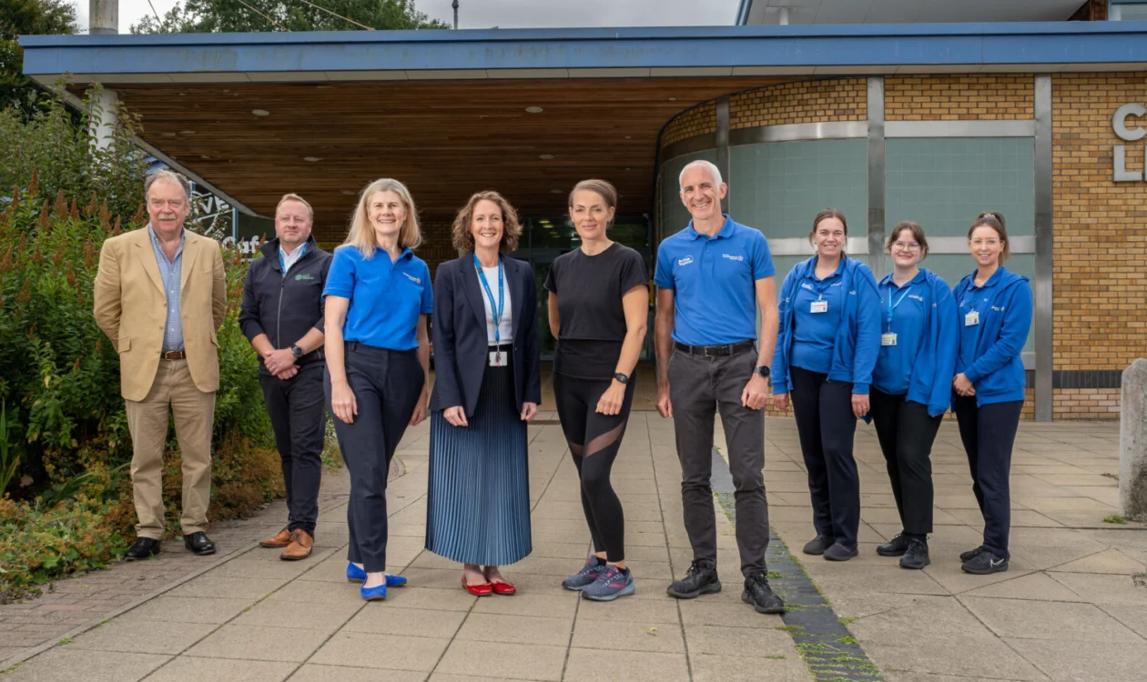 (from left) Cllr Simon Myers, Neil Harrison, Assistant Manager at Active North Yorkshire, Dr Tamsin Gregory, Consultant Anaesthetist and Clinical Lead for Active Together at Airedale NHS Foundation Trust, Nicky Hill, Head of Active Together at Yorkshire Cancer Research, Victoria Bates, Nick Bergin, Therapy Manager at Active Together Airedale, Sophie Duxbury, Clinical Specialist Physiotherapist, Johanne Lind, Specialist Dietitian and Ellie Walker, Specialist Physiotherapist.