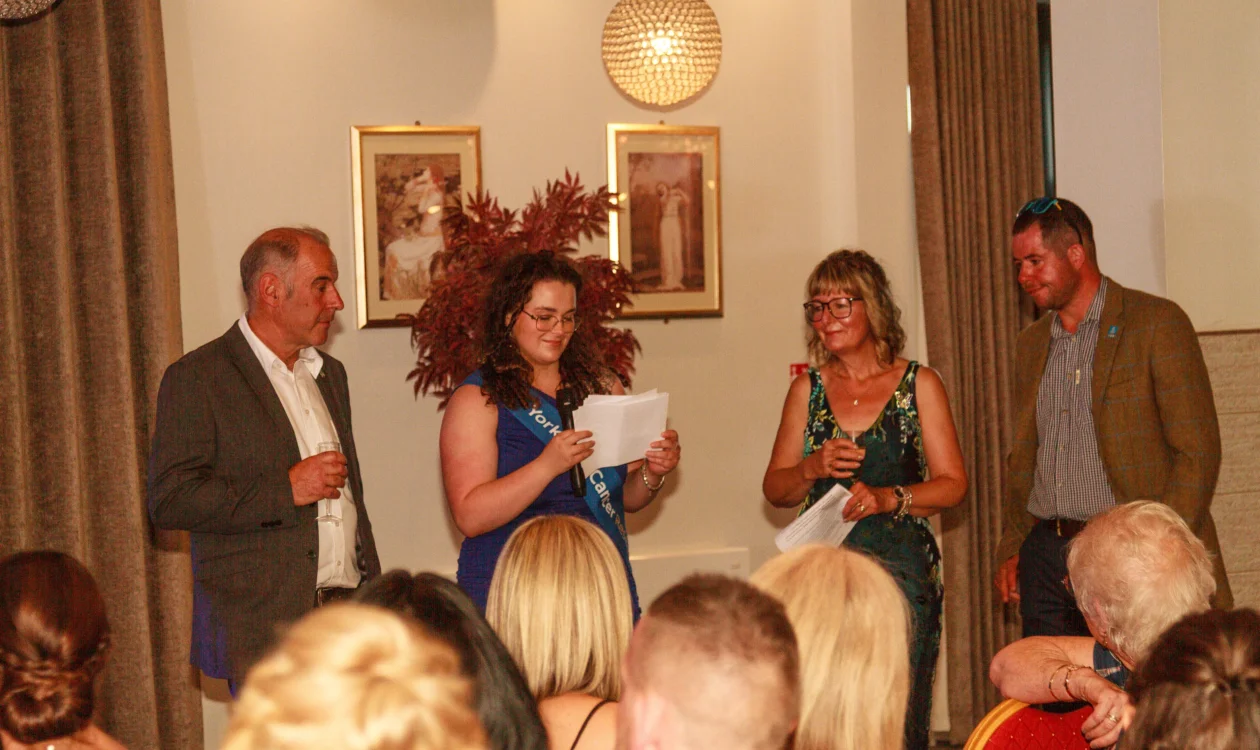 Team Bowser's speech joined by a Yorkshire Cancer Research employee.
