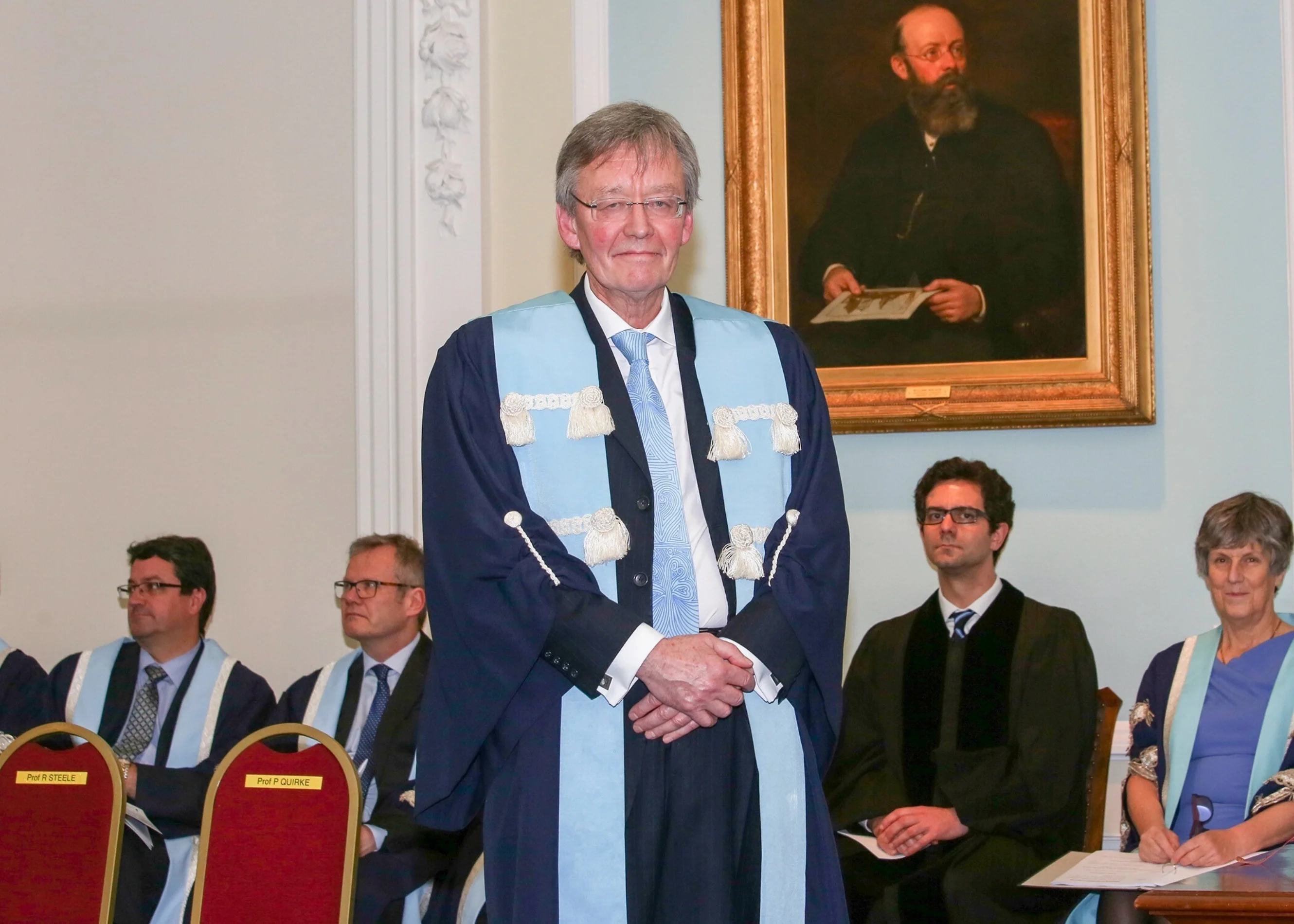 Bowel cancer researcher Professor Phil Quirke wearing Hannahs tie when receiving an honorary fellowship from the Royal College of Surgeons of Edinburgh