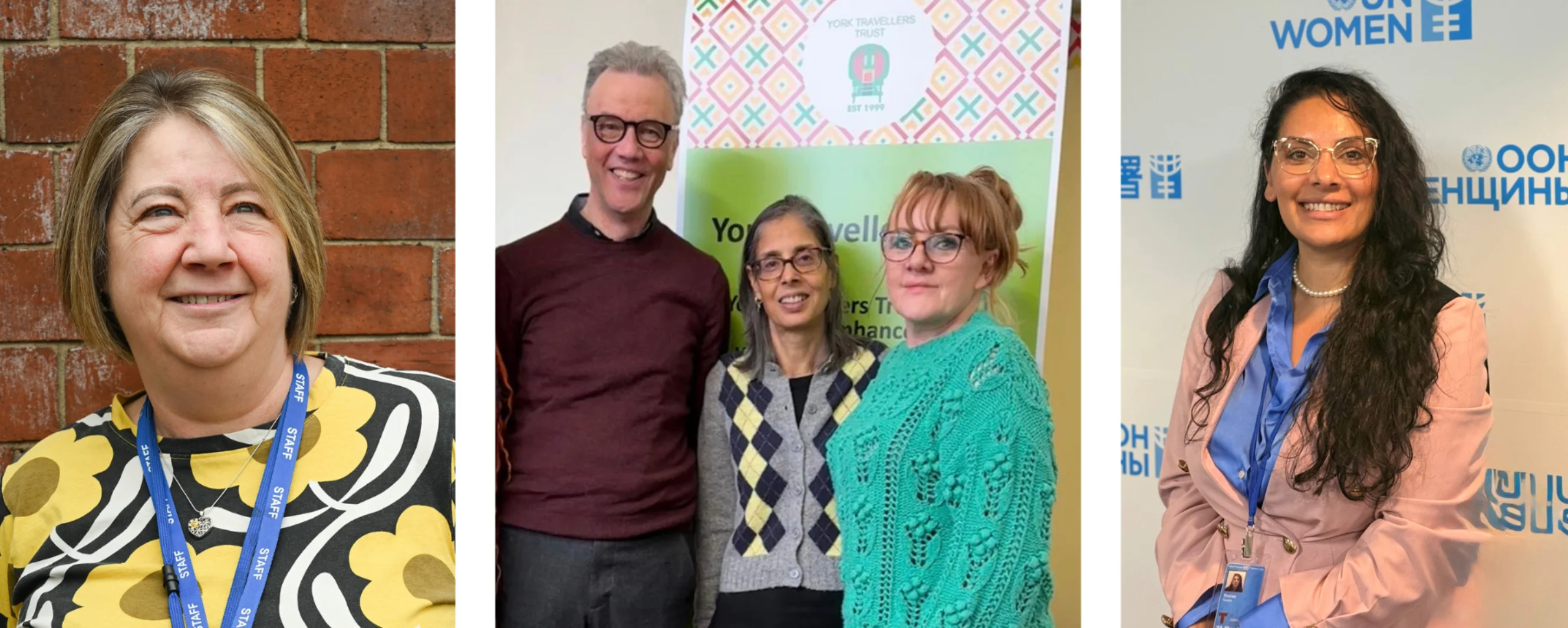 Linda Barker, Professor Karl Atkin Dr Sangeeta Chattoo and Violet Cannon Chief Executive at York Travellers Trust, and Terezia Rostas