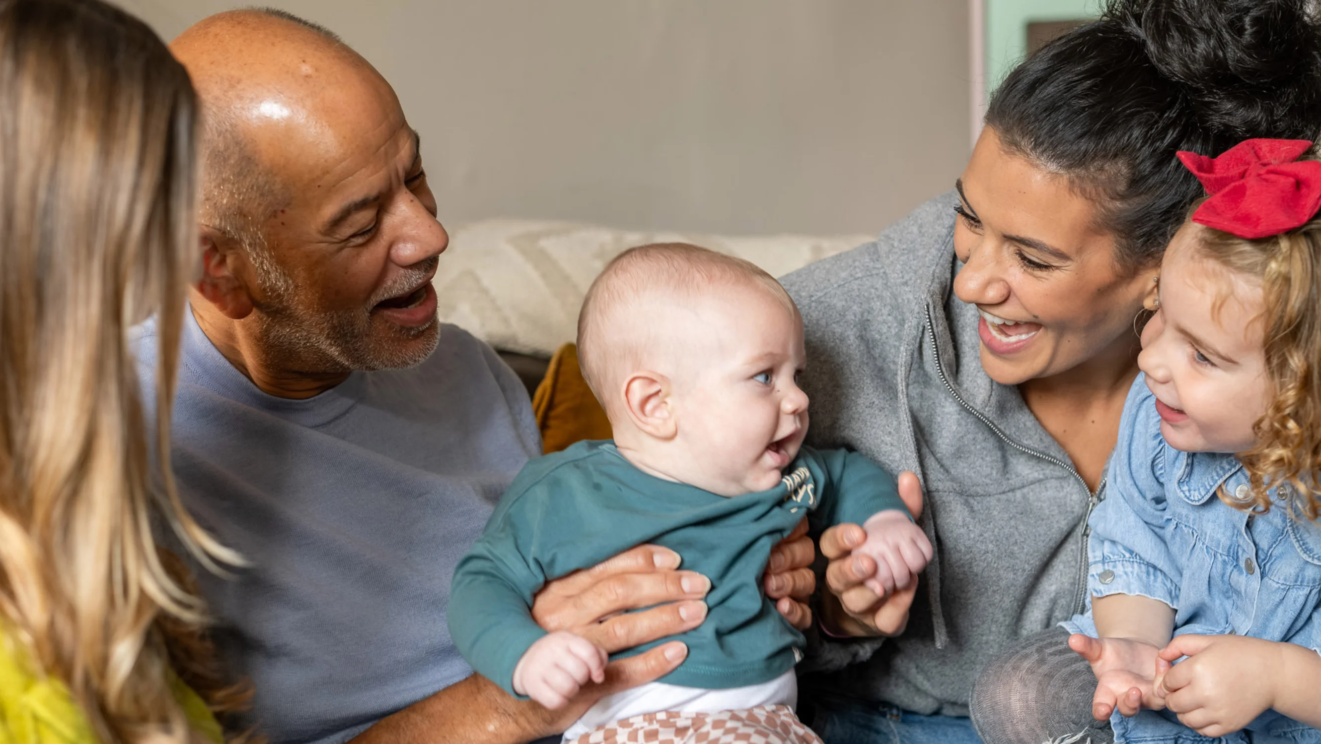 Russell with his daughter Lois, his stepdaughter Rowen, and his grandchildren Florence and Edison.