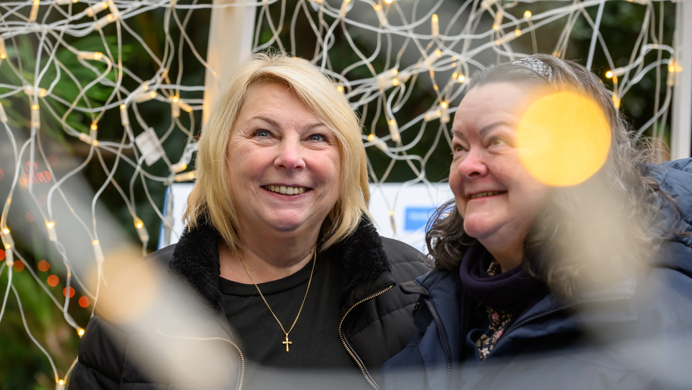 Julie Hodson-Walker and Sara Williamson in the snow globe