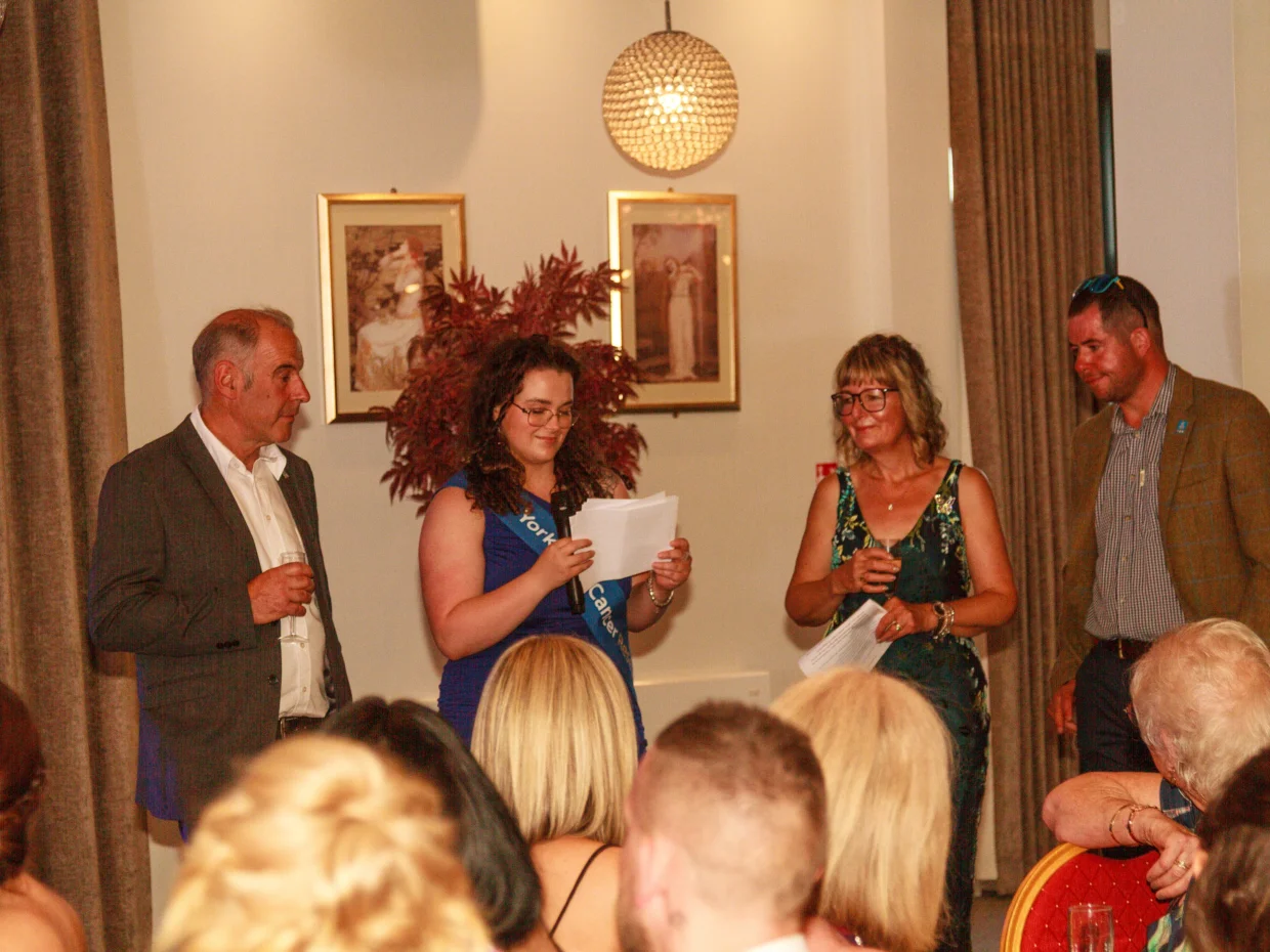 Team Bowser's speech joined by a Yorkshire Cancer Research employee.