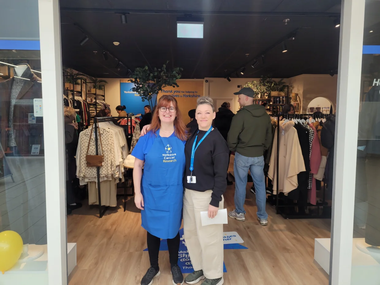 The friendly shop team in the front of the new Yorkshire Cancer Research shop in Sheffield