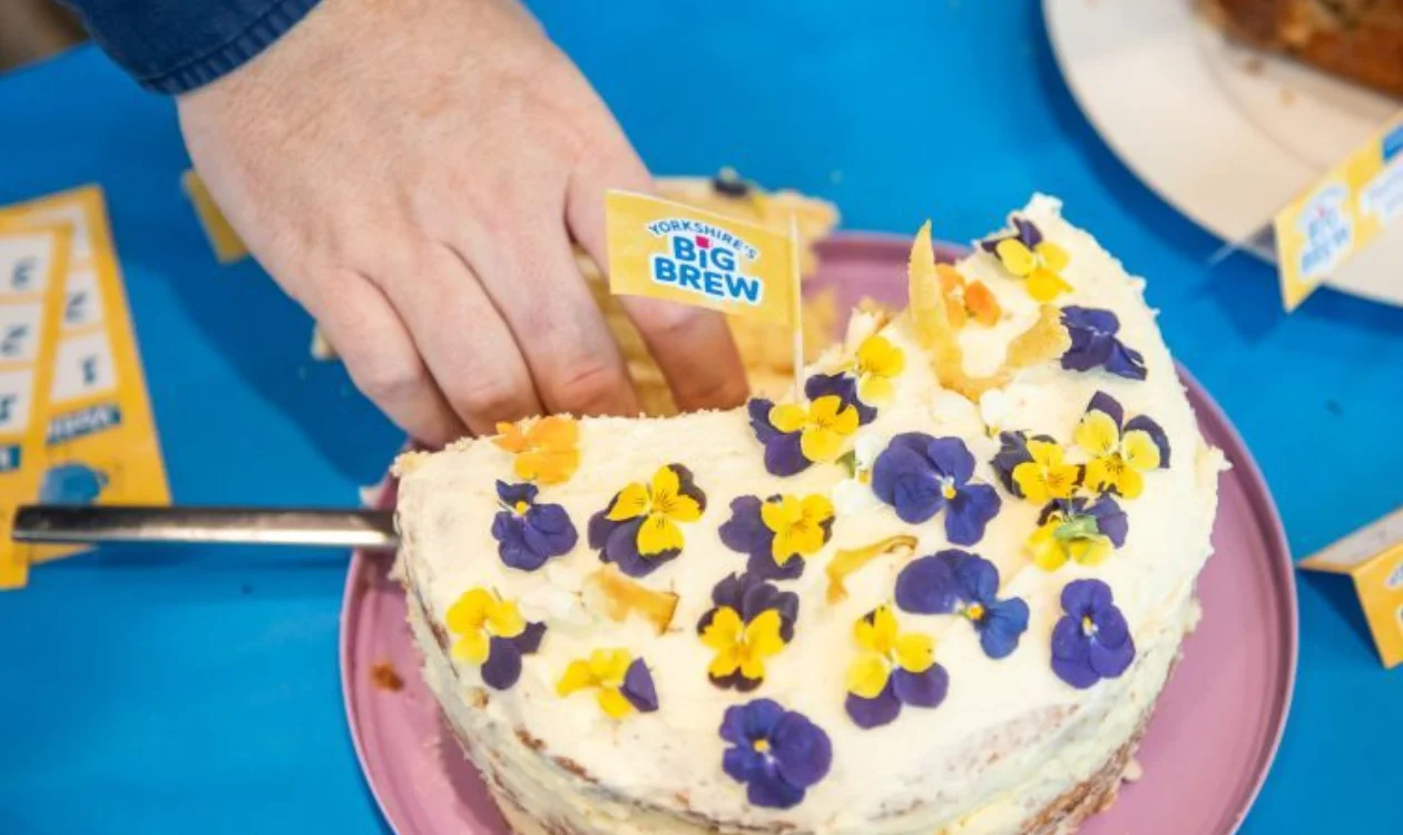 picture of a cake with a big birthday brew flag