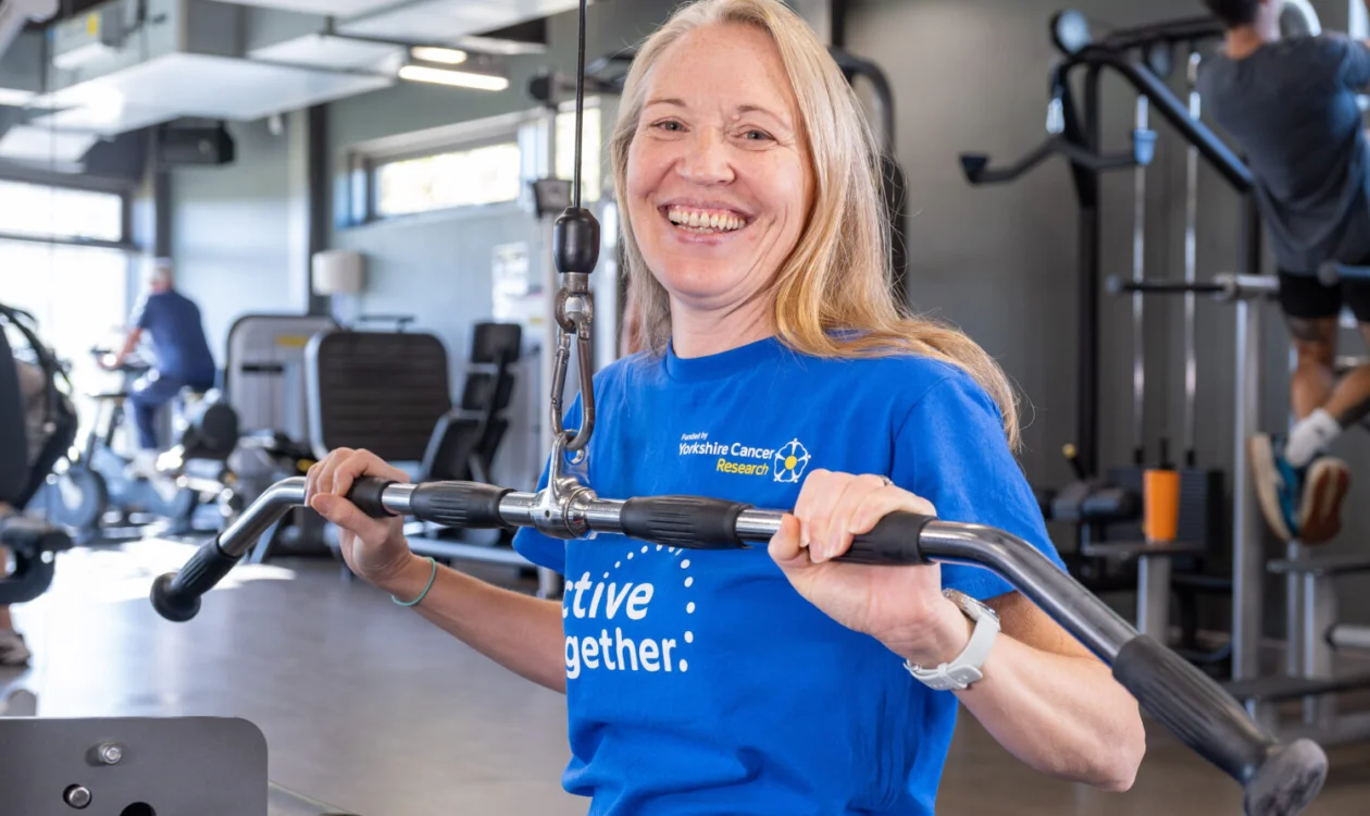 An image of Leona Deakin smiling as she takes part in an Active Together session