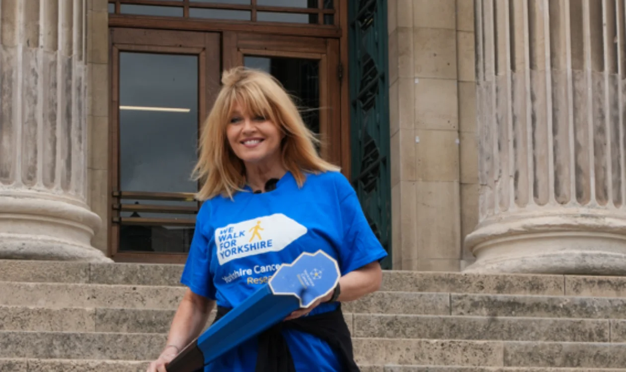 Christine Talbot holding the Baton for Yorkshire