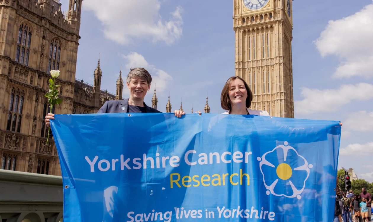 Suzanne Rogerson, a Lead Nurse for Research and Innovation, and Dr Kathryn Scott campaign outside Westminster for action to tackle health inequalities in Yorkshire