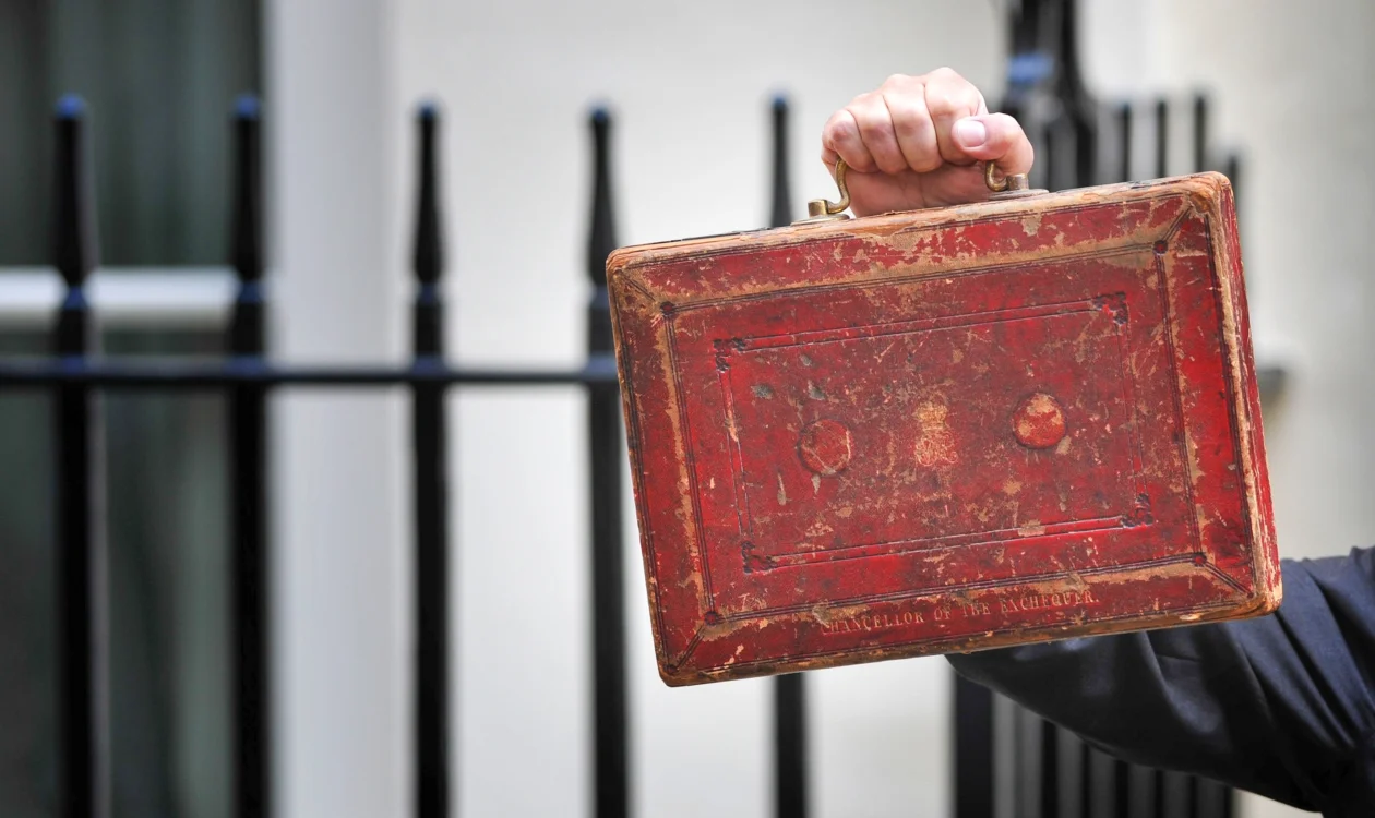Someone holding up the budget suitcase