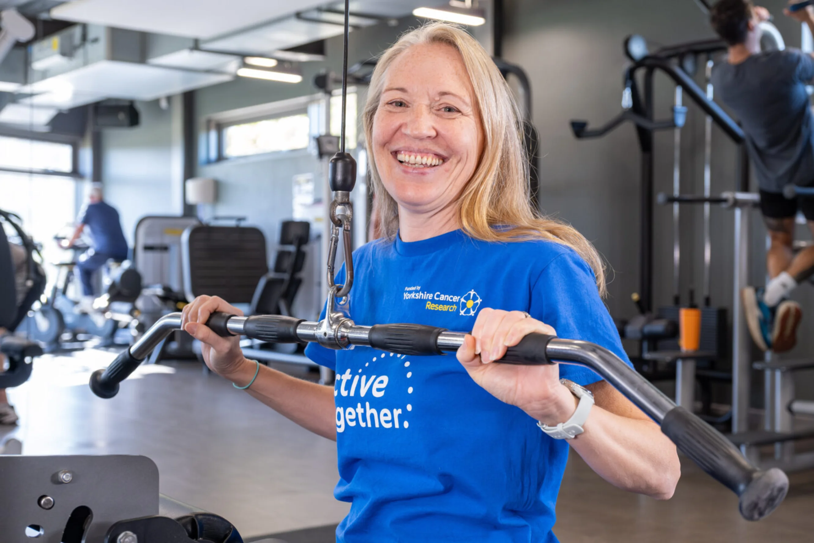 An image of Leona Deakin smiling as she takes part in an Active Together session