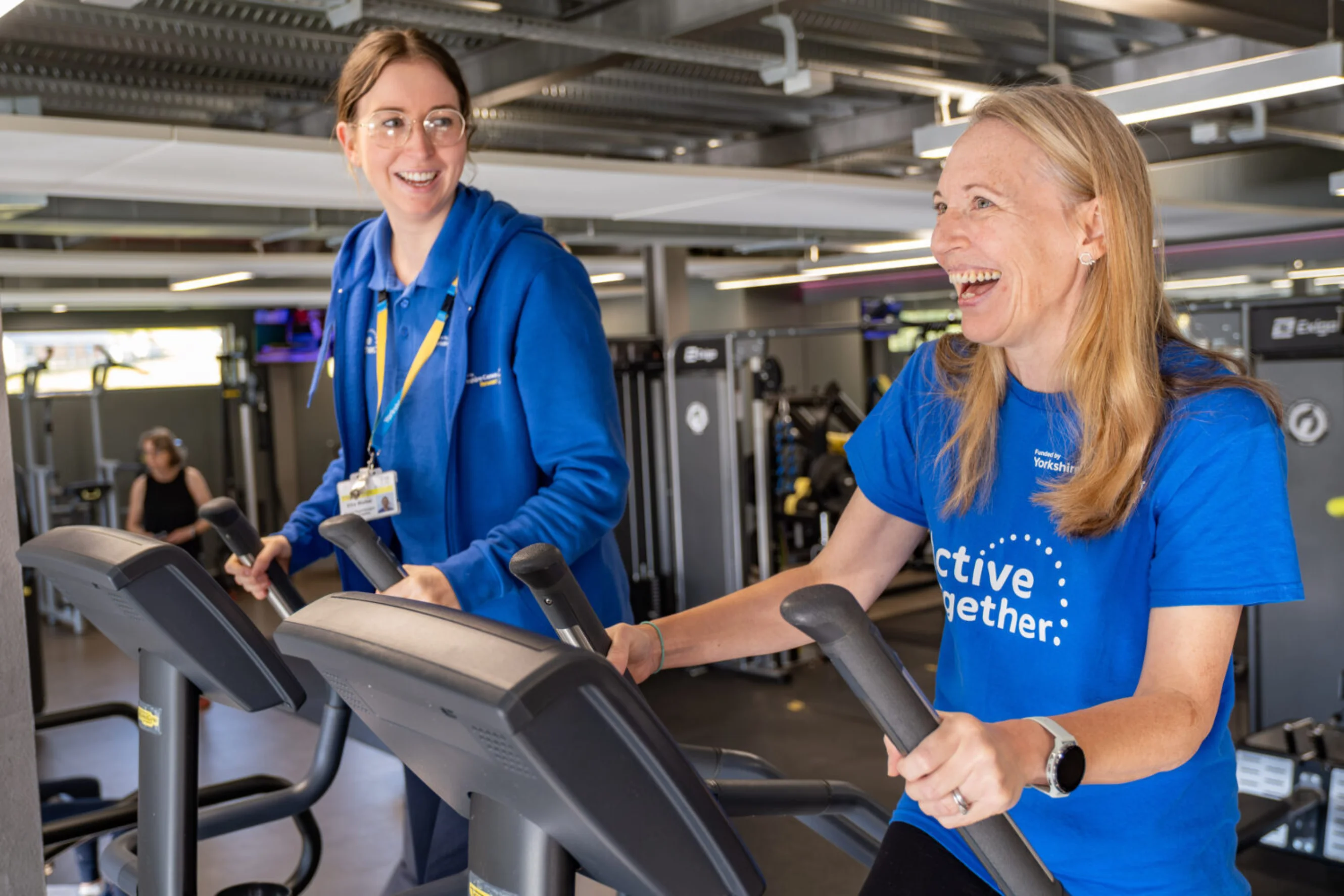 Leona, right, enjoying a fitness session with physiotherapist Ellie, left, at Ilkley Lawn Tennis & Squash Club