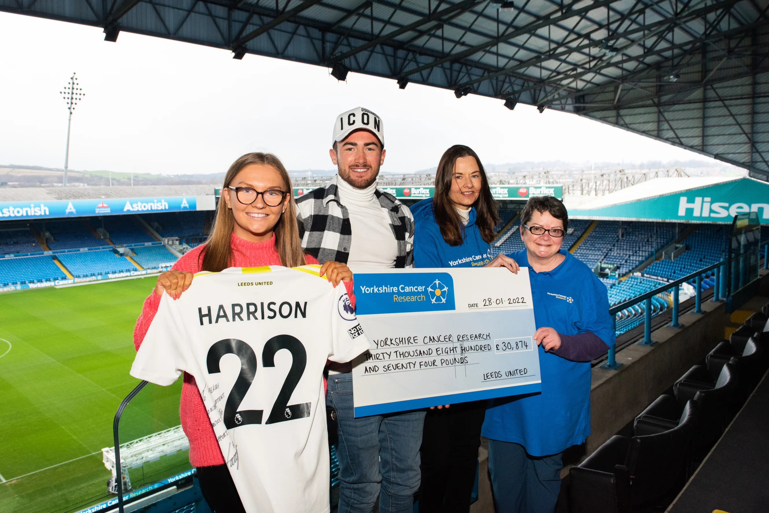 Jack Harrison raffled his match shirt to raise funds for Yorkshire Cancer Research in 2022