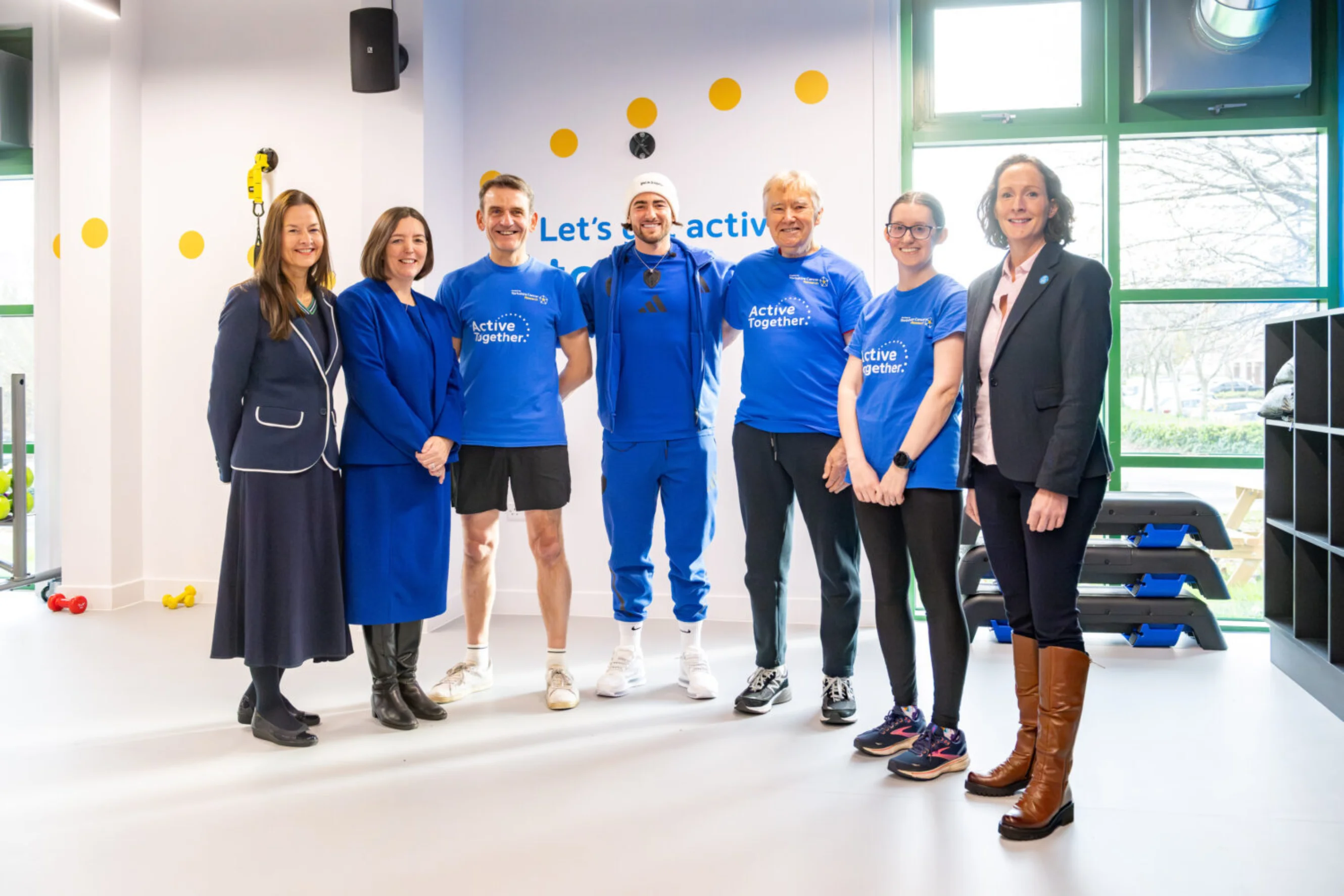Jack Harrison with Active Together members and Juliet Glendinning, Director of Brand and Relationships, Dr Kathryn Scott, Chief Executive and Nicky Hill, Head of Active Together at Yorkshire Cancer Research