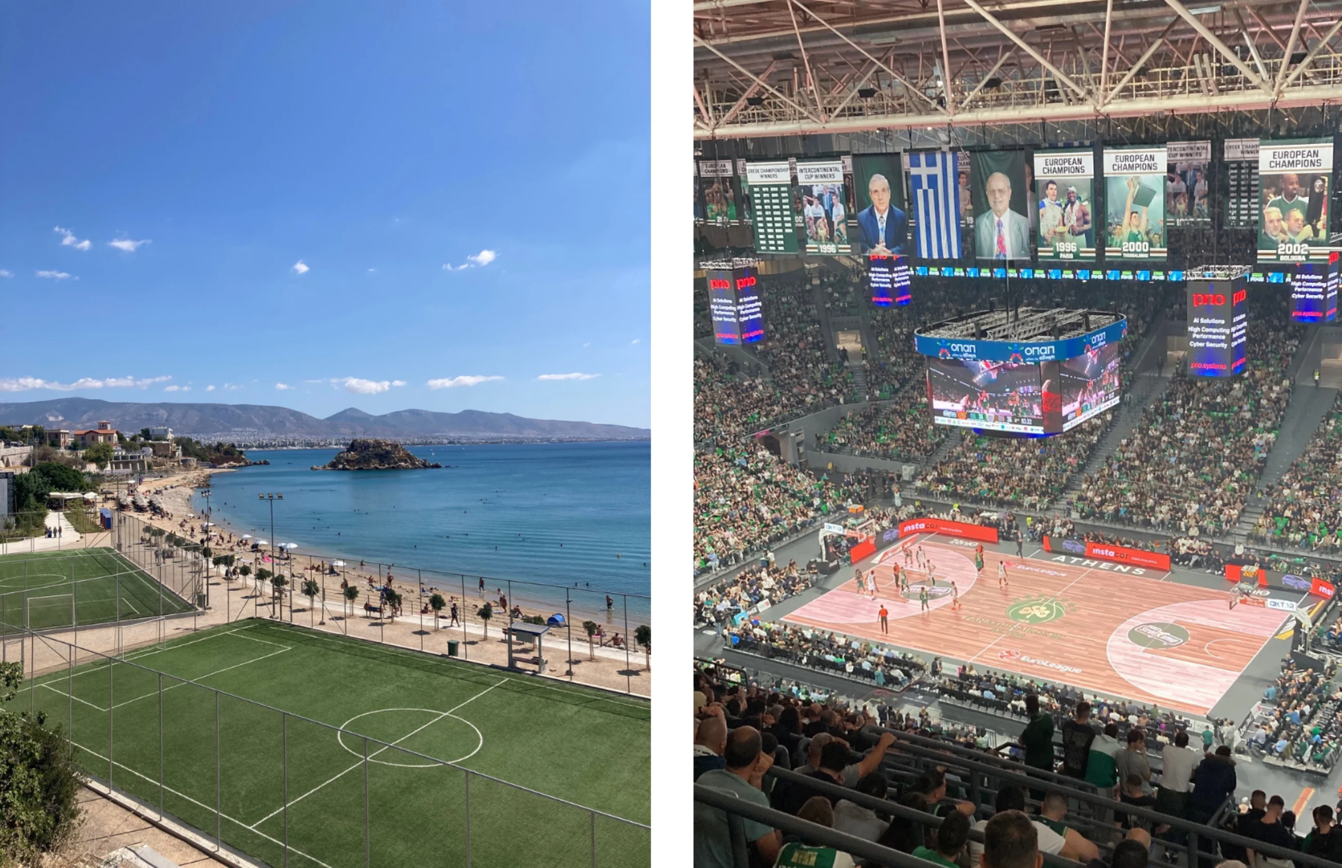 Image 1 - tennis court by the sea. Image 2 - a basketball game