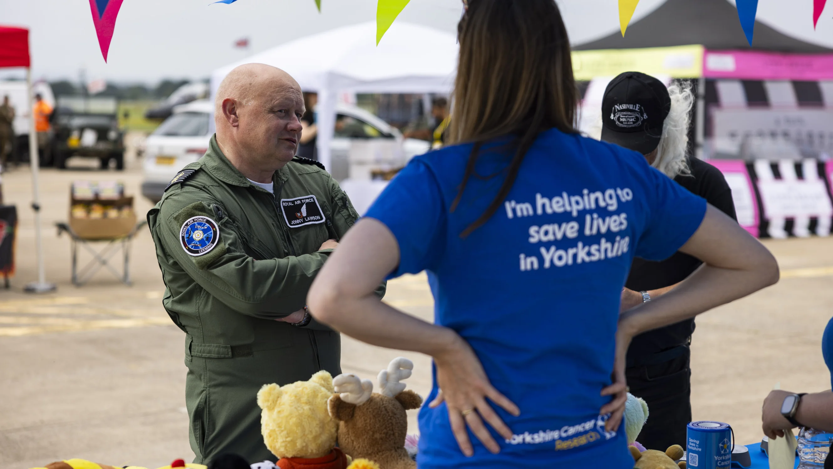 RAF Leeming member at Yorkshire Cancer Research stall