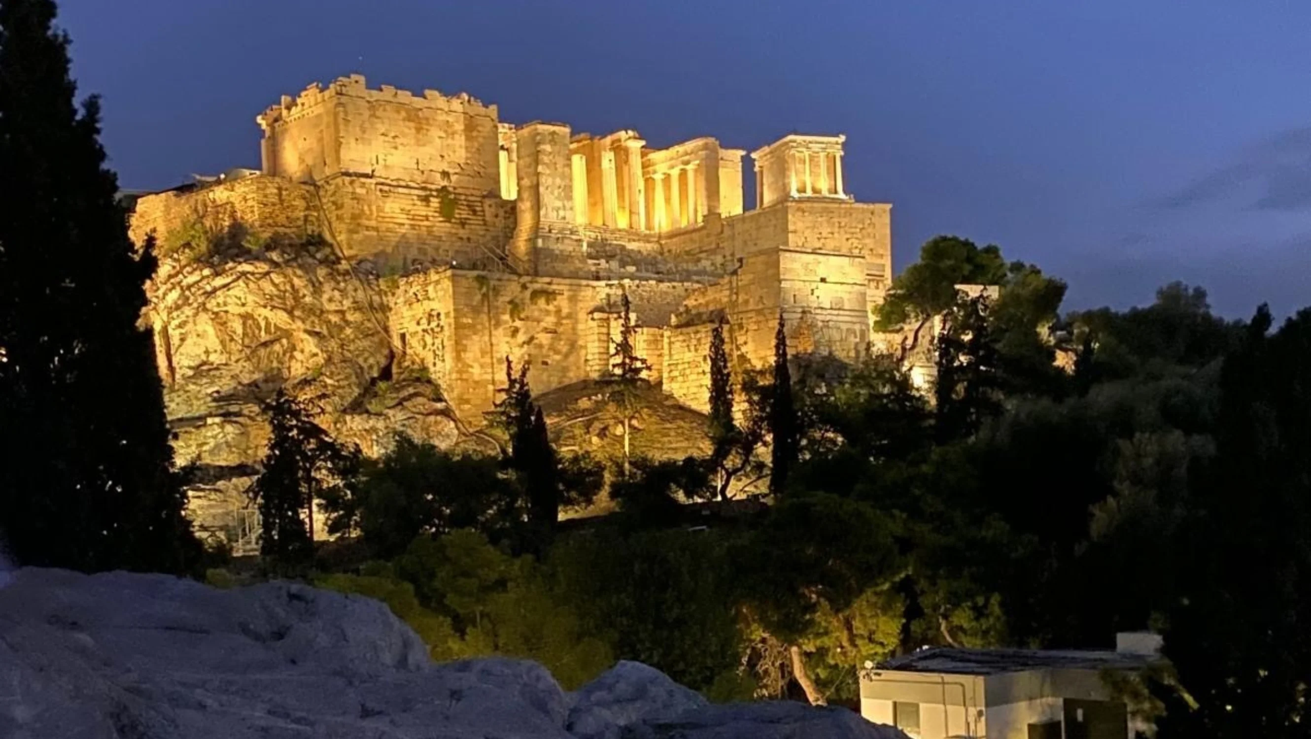 The Acropolis lit up at night