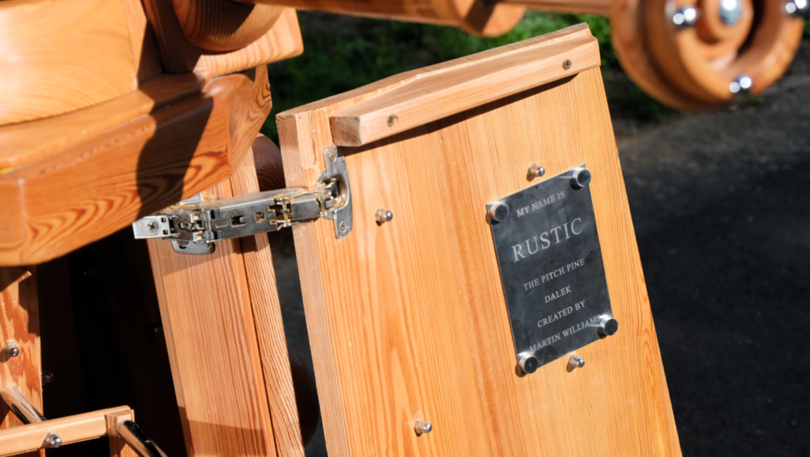 The Dalek's name, 'Rustic', on the inside of the door
