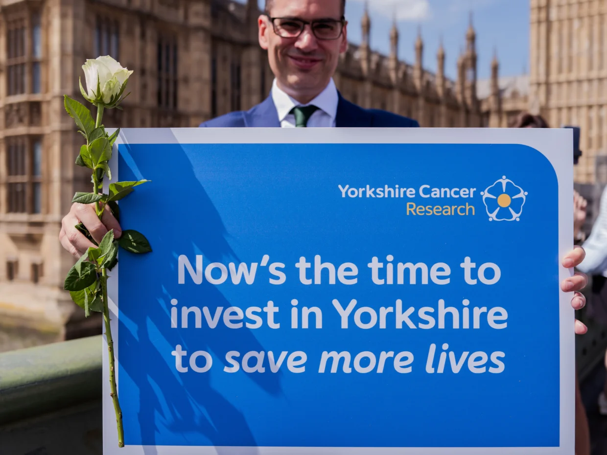 Dr Stuart Griffiths supporting the White Rose campaign outside Westminster