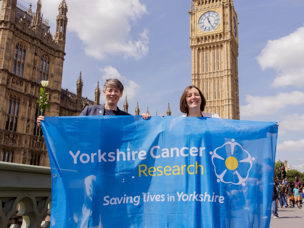 Suzanne Rogerson, a Lead Nurse for Research and Innovation, and Dr Kathryn Scott campaign outside Westminster for action to tackle health inequalities in Yorkshire